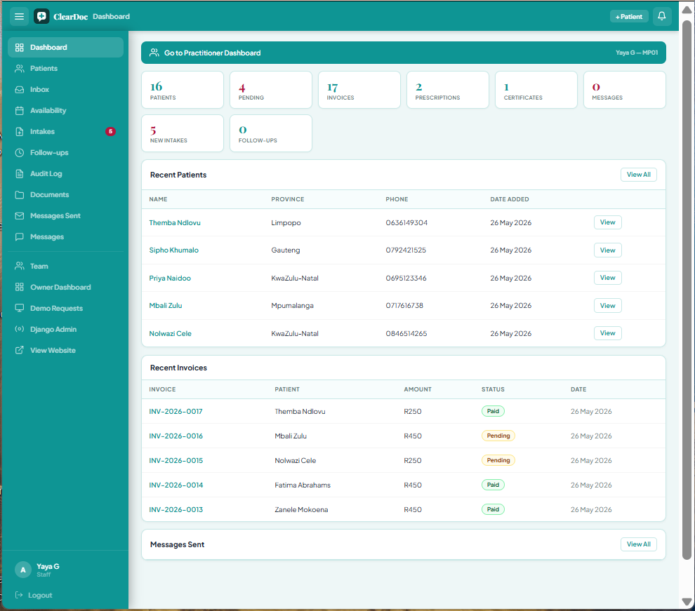 ClearDoc platform screenshot